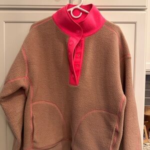Neon Pink and Camel Fleece Pullover